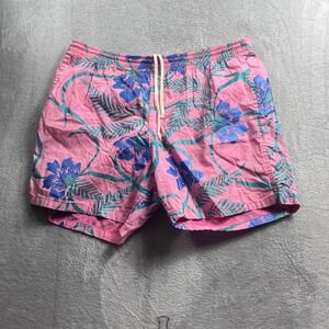 Reyn Spooner Water Prints Mens Pink Floral Tropical Swim Trunks Size L Cotton